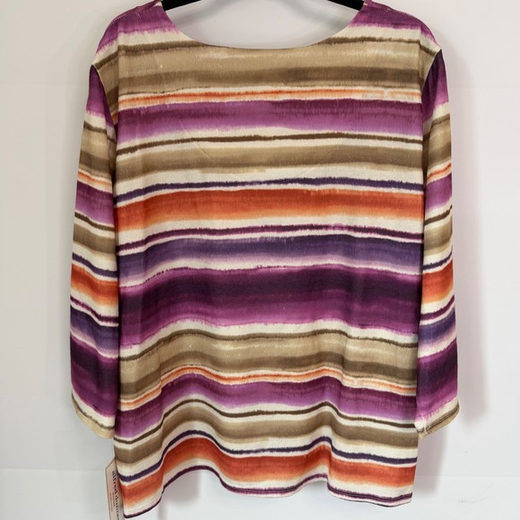 Alfred Dunner Womens 2X Watercolor Stripe Shirt Top Gold Beads - Picture 9 of 10